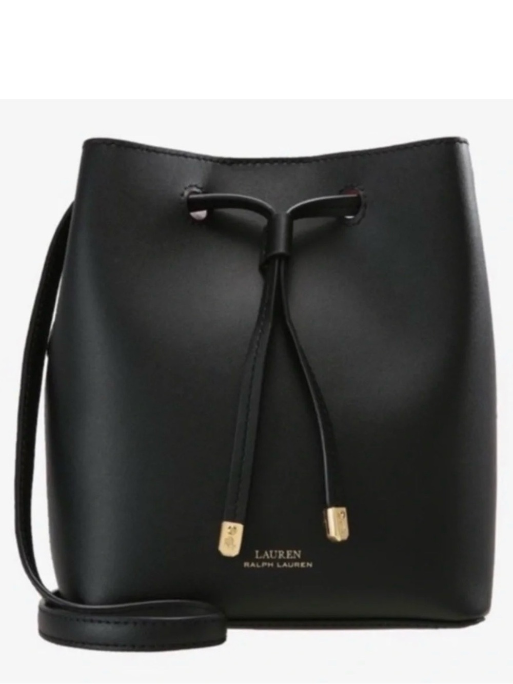 Lauren Ralph Lauren Black Leather Drawstring Crossbody